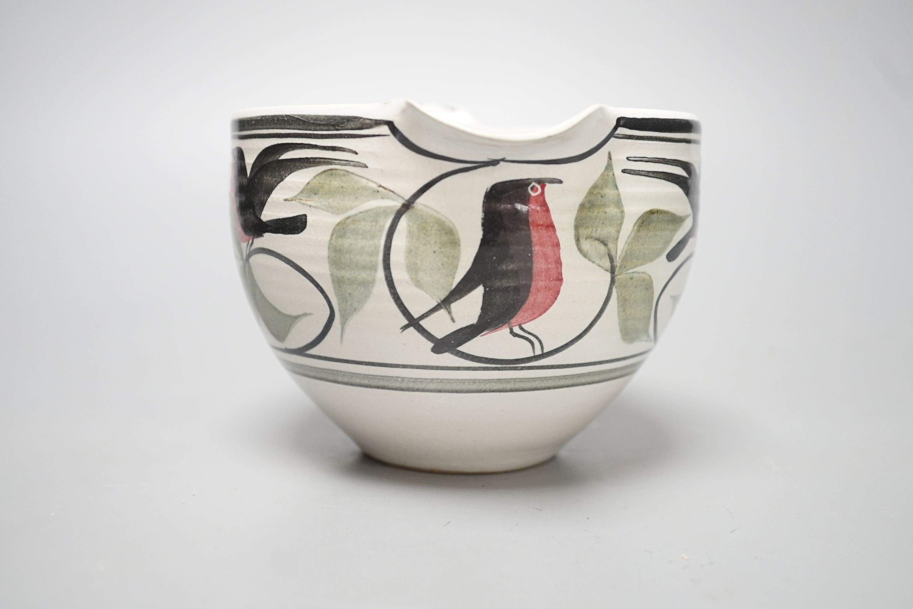 An Aldermaston pottery 'bird' jug, width overall 20cm